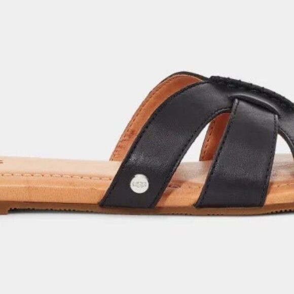 UGG Black Slide Sandals with Crisscross Straps - Picture 4 of 13